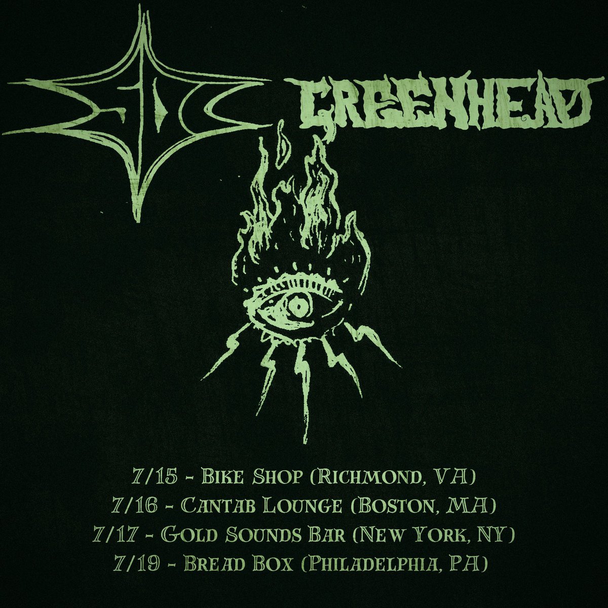 wearegreenhead's tweet photo. TOUR UPDATE!!
See ya soon :)
•
#greenhead #saturndeathcult #northamericantour #northeastamericantour #tour #blatimore #blatimoremd #bmore #md #richmond #rva #richmondva #boston #bostonma #cambridgema #massachusetts #newyork #nyc #ny #brooklyn #newjersey #montclairnj #philly https://t.co/ZFZuCh9c3p