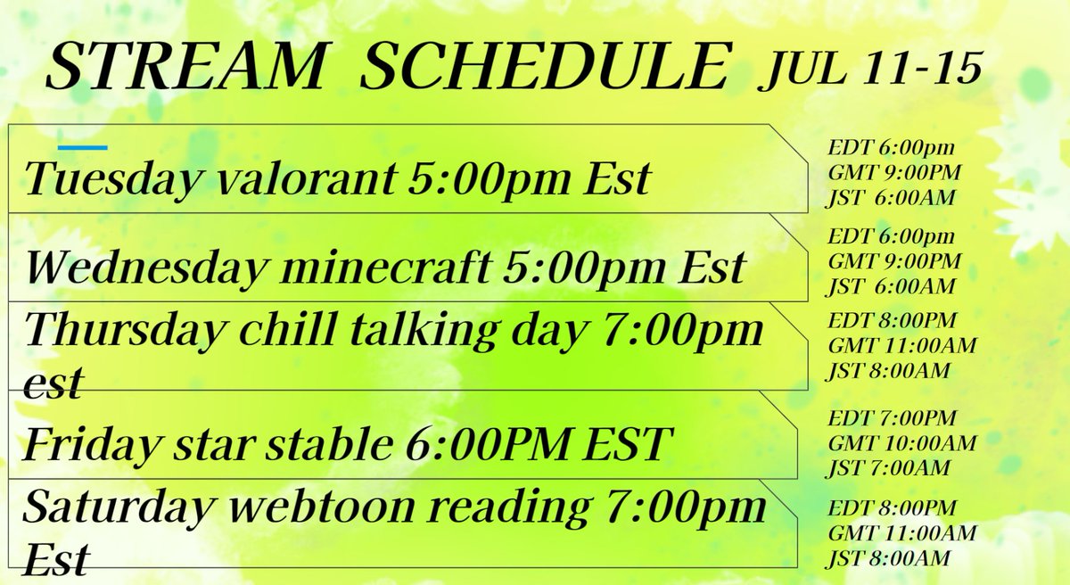 This week stream schedule