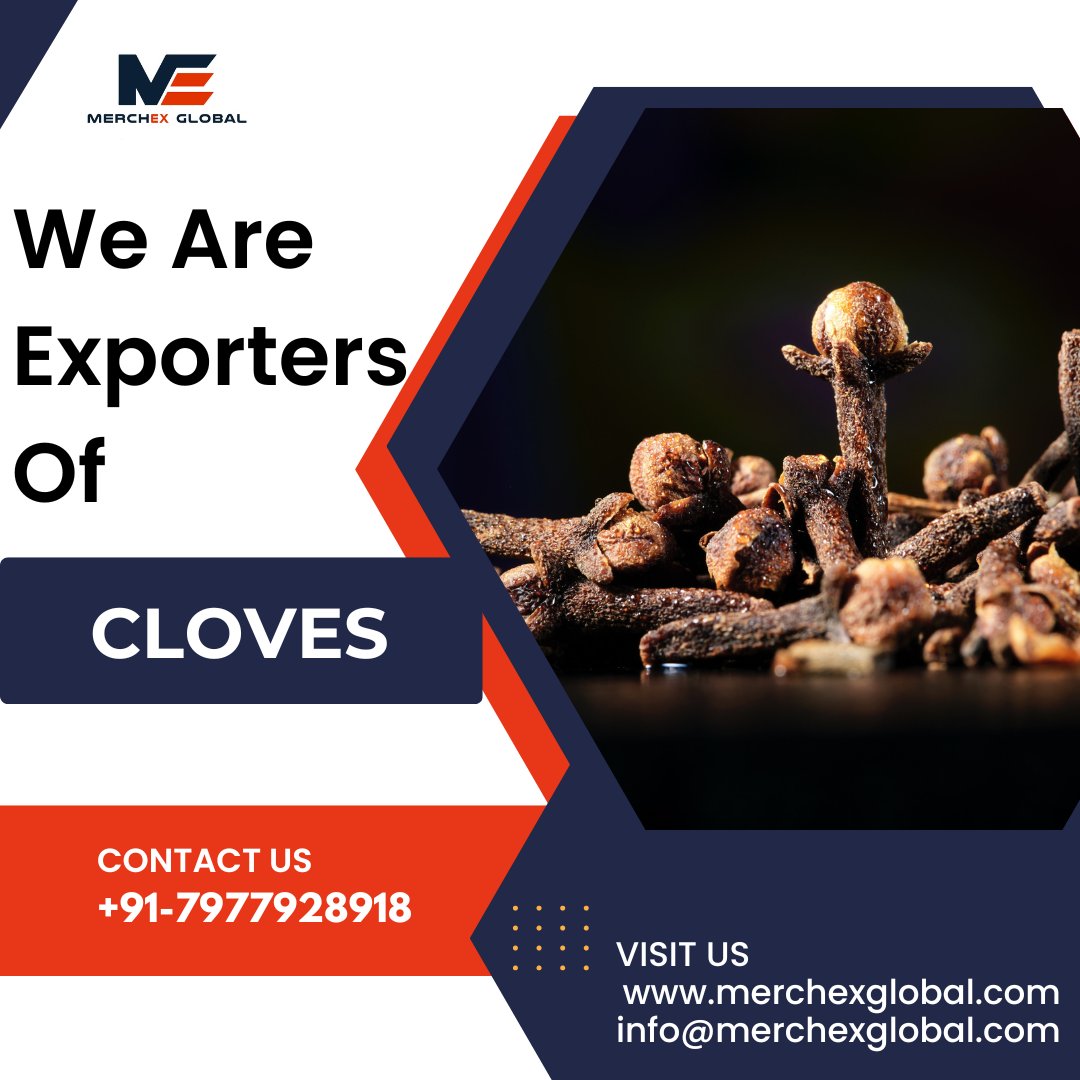 MerchexGlobal's tweet image. Premium Cloves Exported with Care
#spiceexport #cloves #spicetrade #indianexporters #exportquality #agriculture #globaltrade #exportimport #indianturmeric #indianspicesexporter #spicesofindia #gingerpowder #redchilli #indiancardamom #corianderseeds #agricultureindia #indianspices