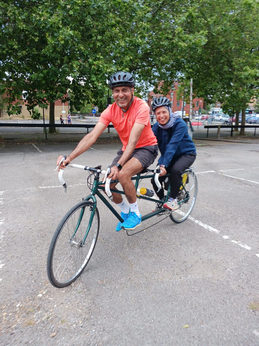 Another cycle for Wheels for All! Tandems can be great for people with a visual impairment. Many thanks to Hasnain and Fatim Panju for lending us their much-loved Dawes tandem. We need volunteer pilots  - could that be YOU? Email wfa@harrowcyclehub.org #inclusivecycling #harrow