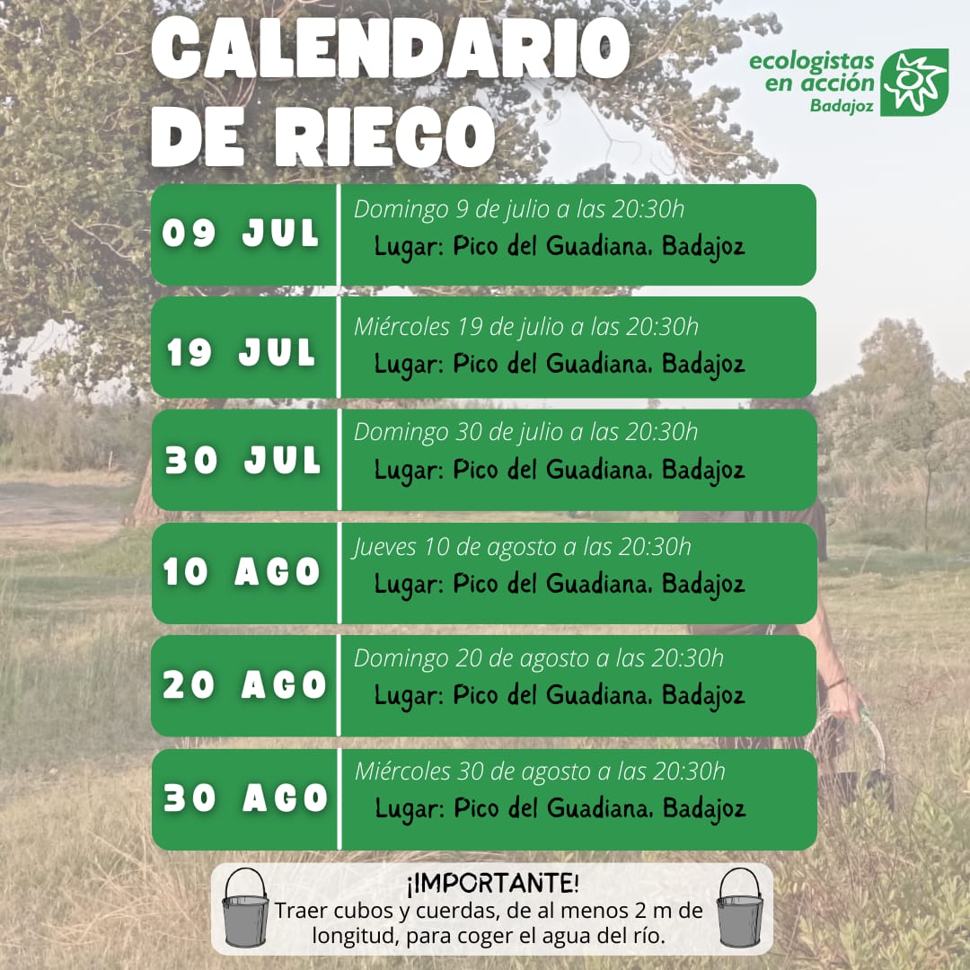 No solo alertamos de la falta de árboles, también plantamos nuevos y cuidamos de ellos. Aquí tenéis el calendario de riego para el verano.
