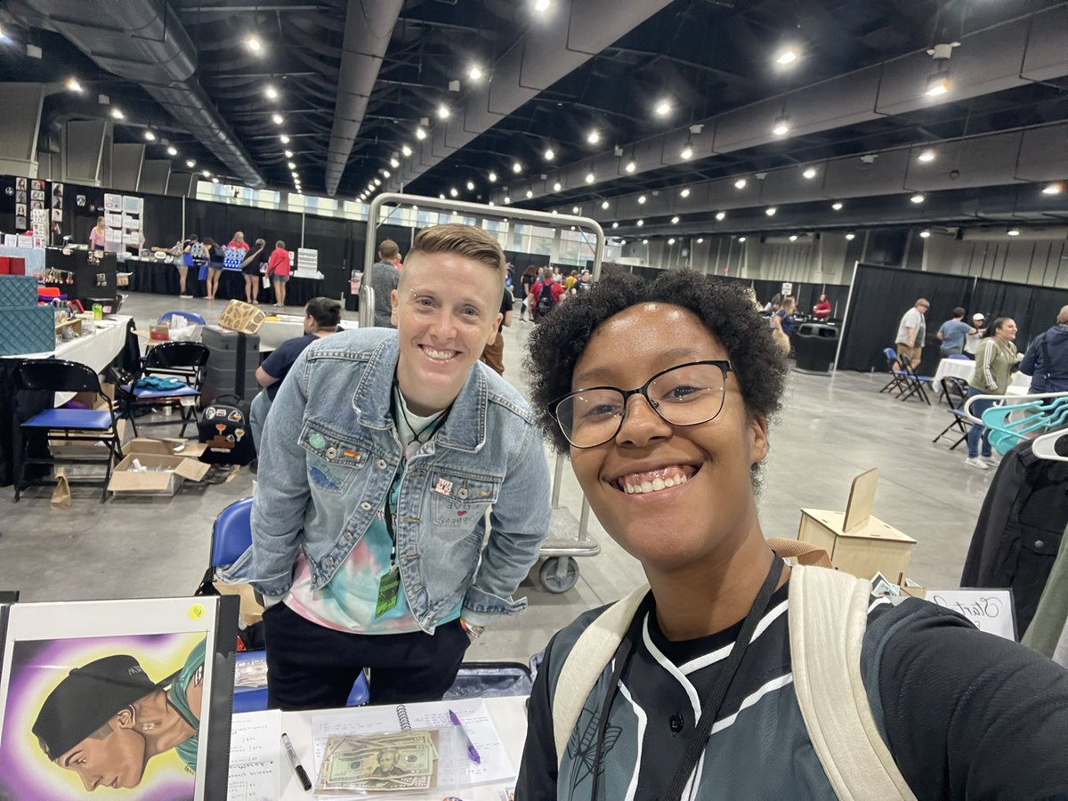 theveganearper's tweet photo. Go check out @kkfosterartist at her Start The Wave eco-merch table. Many affordable items and very cool art! Loved the stickers, pins, and prints. If you get a moment to check out the vending area, definitely go say hi and look at the items available! #EDE2023 #WynonnaEarp https://t.co/wLIryW3YDX