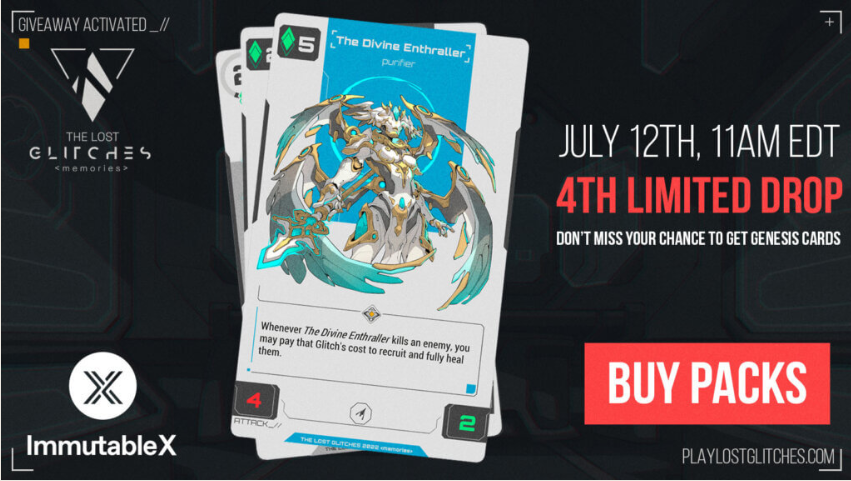 cryptodino001's tweet photo. I can’t wait to rip open booster packs from @TheLostGlitches on July 12th! Don’t miss this amazing drop, the art is next level! #GlitchedBoosterPacks #NFT #onIMX https://t.co/gDalP3Wuiy