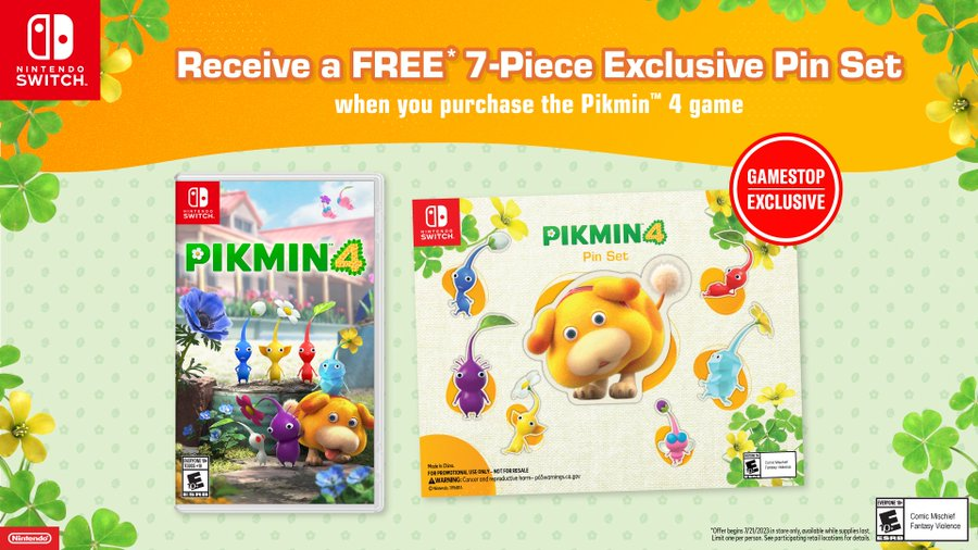 NinWire's tweet photo. Pikmin 4 Pre-Order Bonuses galore!(#ad)    GameStop: Pin Set Best Buy: Tote Bag Walmart: Water Bottle  Check them all out here and choose wisely!  https://t.co/KqA8sRaGzL https://t.co/RhGIk7yINo