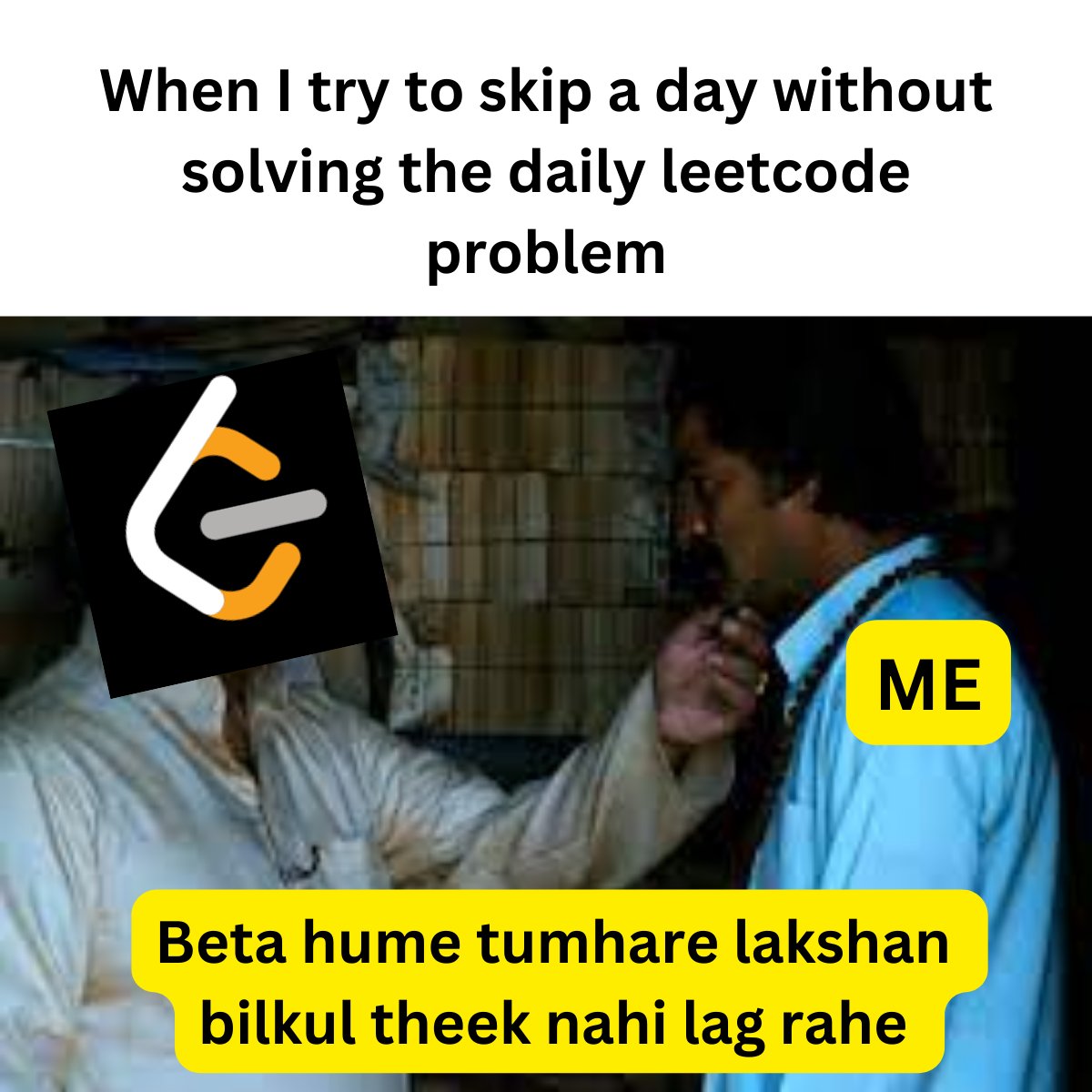 devnshankar's tweet image. Whenever I think about skipping a day this comes to my mind 😂 

#leetcode #LeetCodeHard #CompetitiveProgramming #CP #CodingInterview #FAANG #Tech #consistency #programming