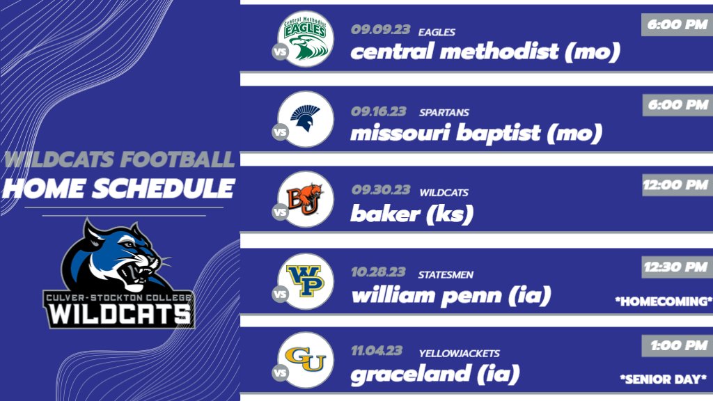 Home Schedule for the 2023 season! Get out to EPS this fall and watch these 'Cats! 

RECRUITS: If interested in attending a game, reach out and let's get you signed up! 

#CommitToThePAW 🏈😼🐾🔵⚪️⚫️
#24kROAR