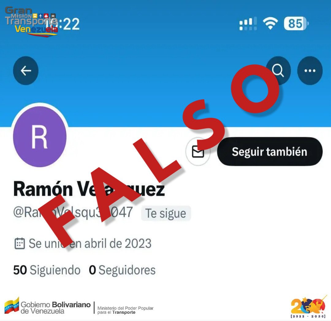 mintransporteve's tweet photo. ¡No te dejes engañar! Advertimos a los usuarios sobre la creación de cuentas falsas para estafar a nuestro pueblo. Sigue al Ministro Velásquez Araguayán @rvaraguayan y a @TransporteGobVe, para conocer la información oficial en materia de transporte.

#PoesíaEnTeatroBolívar https://t.co/DTAllGChg8