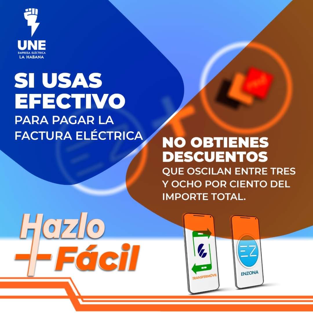 #HazloFácil| Al pagar la electricidad por las plataformas #ENZONA o #Transfermóvil no solo evitas tener que usar  #efectivo, sino que además mejoras la #EconomíaFamiliar con los % de #descuentos que ofrecen ambas plataformas.

#ConTodosLaVictoria 
#YoUsoTransfermóvil
#YoUsoENZONA