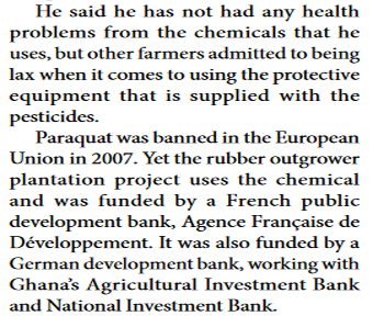 INFOLEKIOSK's tweet image. " Yet the rubber outgrower plantation project uses the chemical and was funded by a French public development bank, @AFD_France. It was also funded by a German development bank, working with Ghana’s Agricultural Investment Bank and National Investment Bank." #Issue125 3/8: