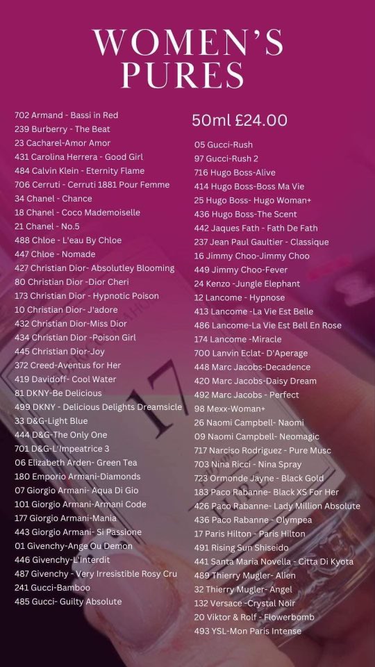 Wow check this out all these amazing fragrances there by one get one free, 

Not to mention there all at an incredibly low price compared to the leading brands, 

Don’t compromise on the fragrances you know and  ador, 
See the photos below. 

Message me for details 🙂