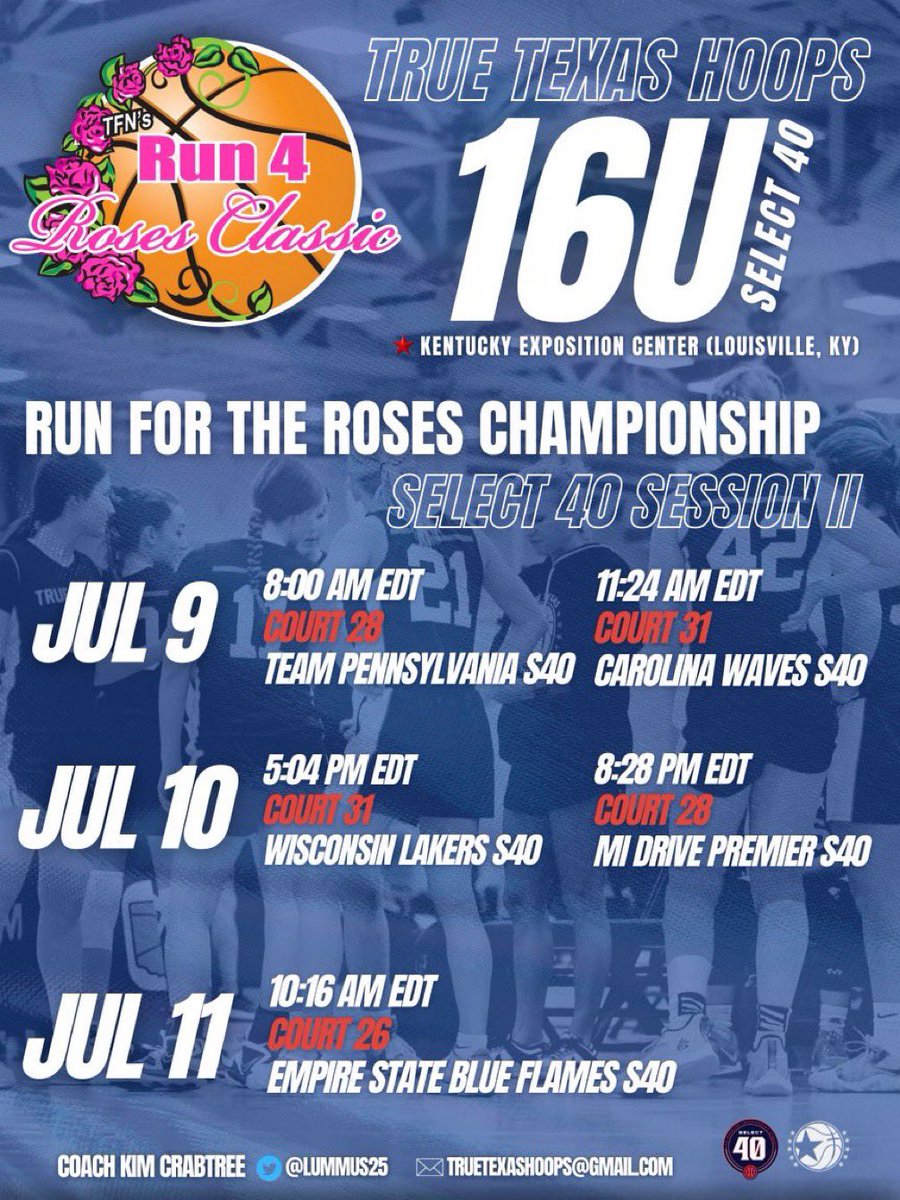 hc_harding's tweet image. Here is our updated schedule for the rest of our time here in Louisville @TFNsRun4Roses 

@CoachKristenD @JThomasCoach 

@TrueTexasHoops 16U S40 | @lummus25 

#classof2026 #staytrueplaytrue #Run4Roses