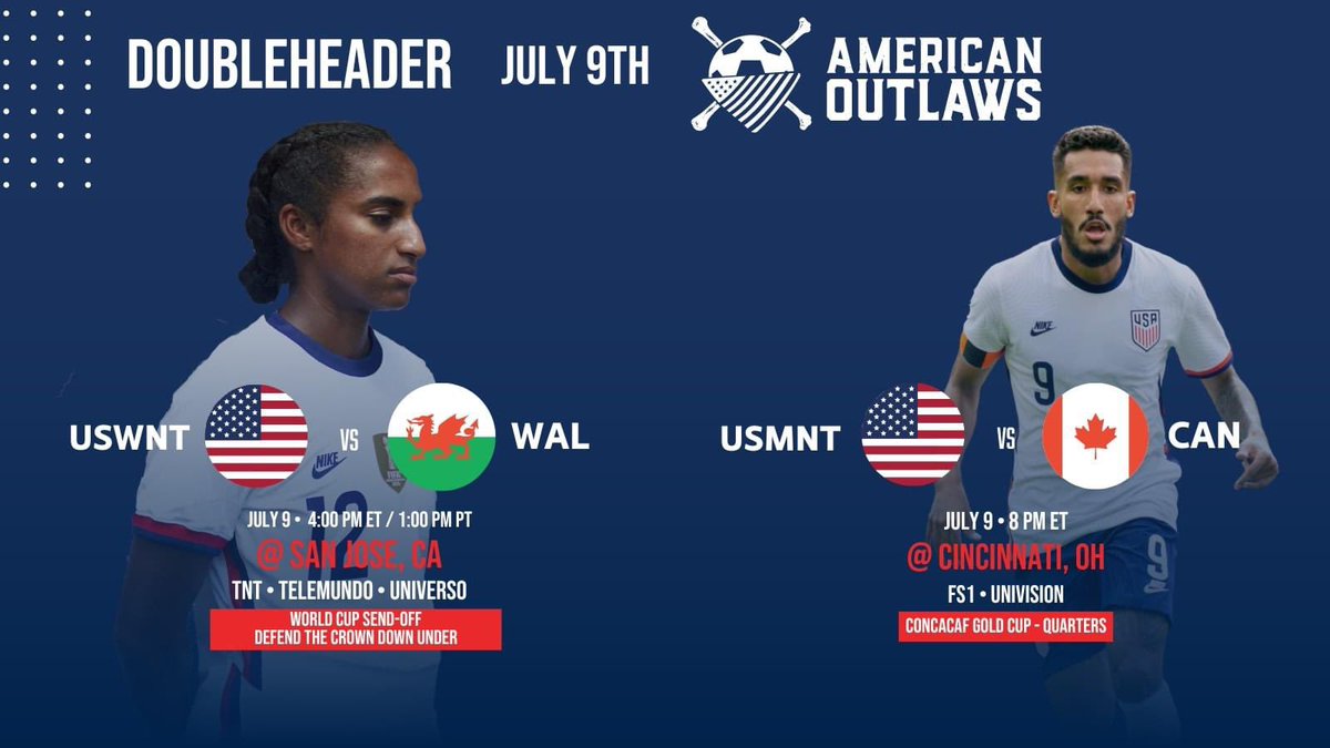 🚨AOMSP DOUBLEHEADER WATCH PARTY

🏟️: USWNT v Wales | USMNT v Canada
🗓: Jul 9
🕰: 3:00pm | 7:00pm
📺: TNT | FS1
🍻: Black Hart of St Paul
⚽️ #USAvWAL | #USAvCAN