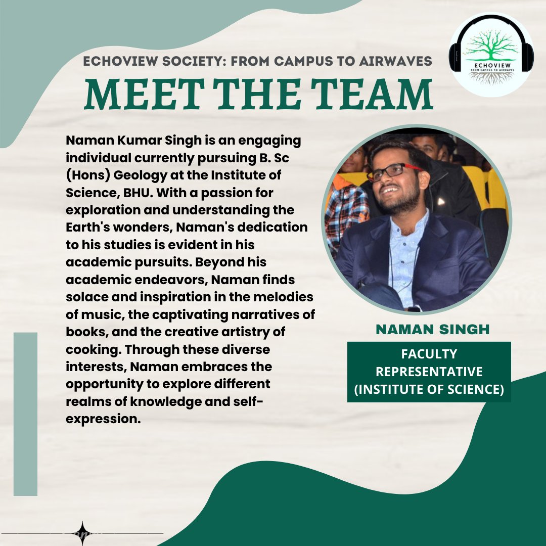 echoviewtweets's tweet photo. Meet Naman Kumar Singh, the passionate and dedicated faculty representative of the Institute of Science for the Echoview Society.
With great pleasure, we extend our warmest wishes to Naman as he takes on this important role!
#echoviewsociety #facultyrepresentative #isc #bhu. https://t.co/XwmteGx6QM