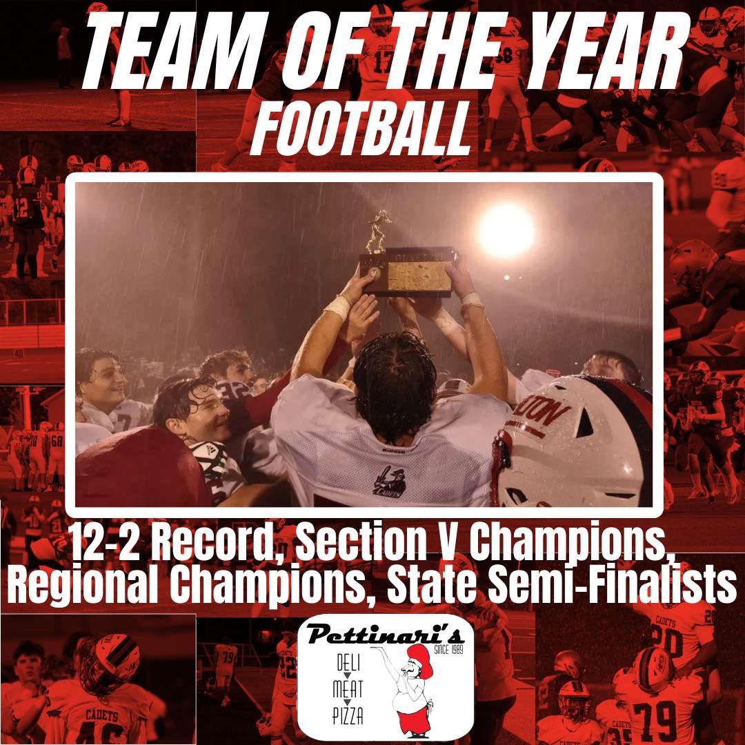 Congratulations to the Football Cadets on winning our biggest honor of the 2022-2023 season.. your Barstool Hilton team of the year presented by Pettinaris Pizza and Deli! Truly historic. #rollcadets ❤️🖤 <a href="/HiltonCadets/">Hilton Athletics</a> <a href="/HiltonCSD/">Hilton CSD</a> <a href="/PrimetimeBall_/">Primetime585⭕️</a> <a href="/gametime585/">thejmacshow</a>