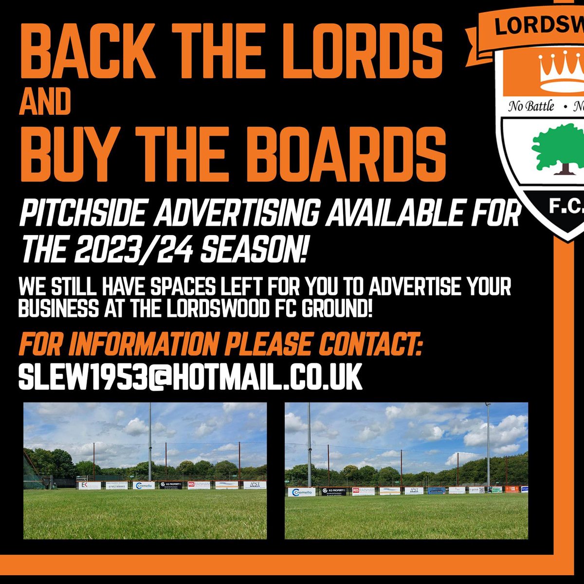 LordswoodAFC's tweet photo. 23/24 SEASON OPPORTUNITY🧡🖤
Fancy getting your name out there, why don't you buy the boards and back the lords🧡🖤
#utw #Nonleague #lordsrising #grassrootsfootball https://t.co/0X3IjicT7a