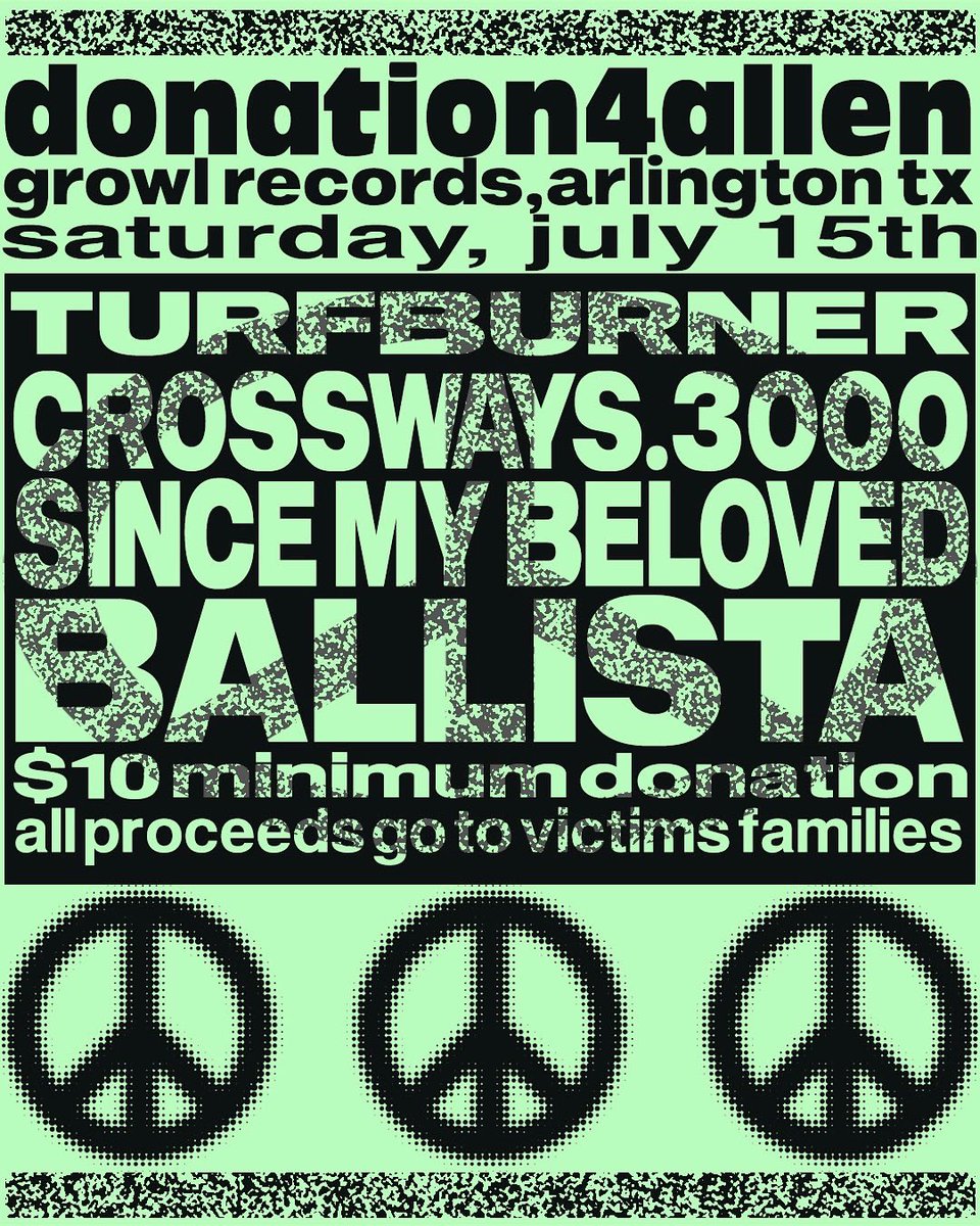 NEXT SATURDAY. COME OUT FOR A GOOD CAUSE. ALL PROCEEDS GO TO THE FAMILIES OF THE VICTIMS OF THE SHOOTING IN ALLEN,TX.

📸: Chris Rissler