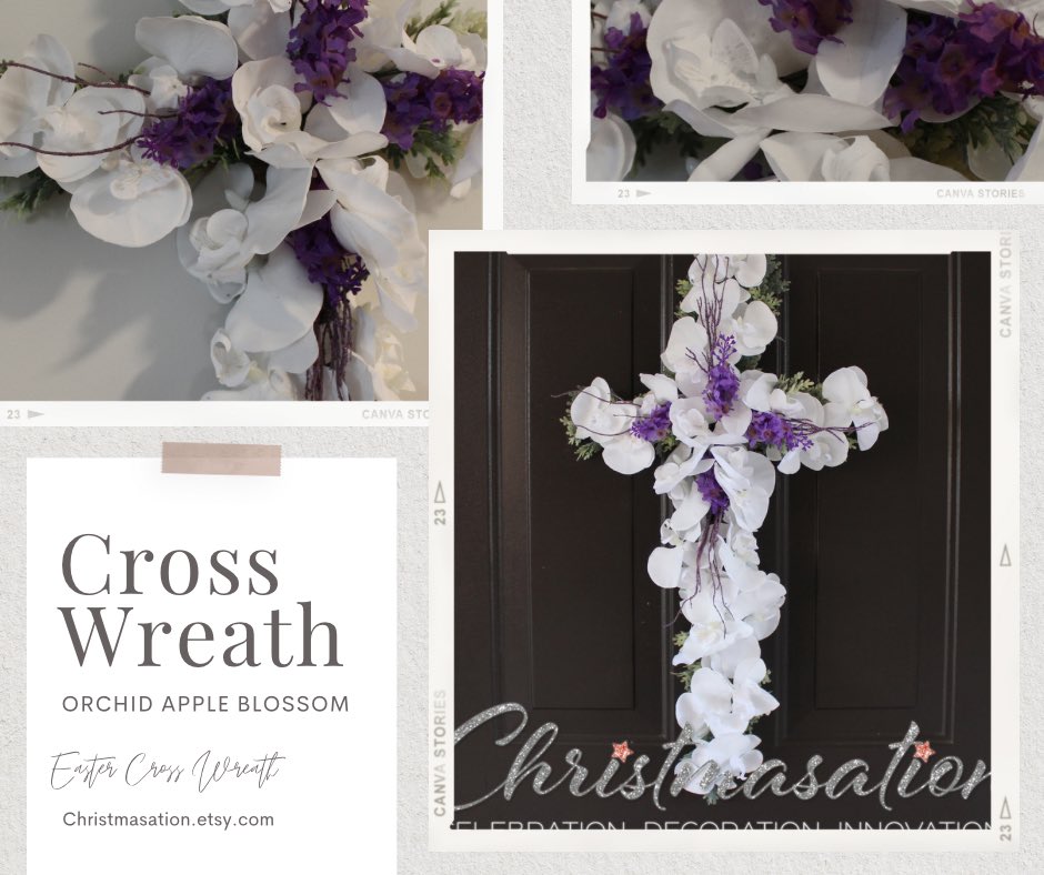 christmasation's tweet photo. This exquisite one-of-a-kind Floral Cross Wreath with White Orchids and Purple Apple Blossoms is available at my #etsy shop:
https://t.co/U3SqvwwCP2 
#white #purple #spring #artificial #wreath #doorwreath #windowwreath #crosswreath #whiteorchids #orchidwreath #floralcrosswreath https://t.co/iOy0q6O99r