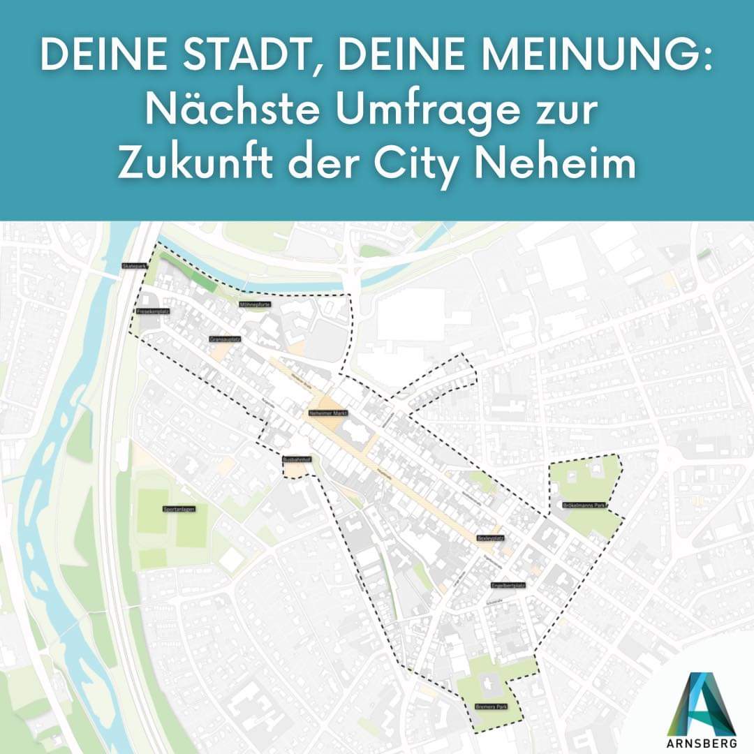 ❓Wie soll eure Neheimer City der Zukunft aussehen? 💪 Seit einigen Monaten entwickeln wir mit eurer Hilfe einen Plan. Jeden Monat stellen wir euch dazu online Fragen auf unserer Beteiligungs-Plattform 👉 adhocracy.plus/stadt-arnsberg… #Arnsberg #Neheim