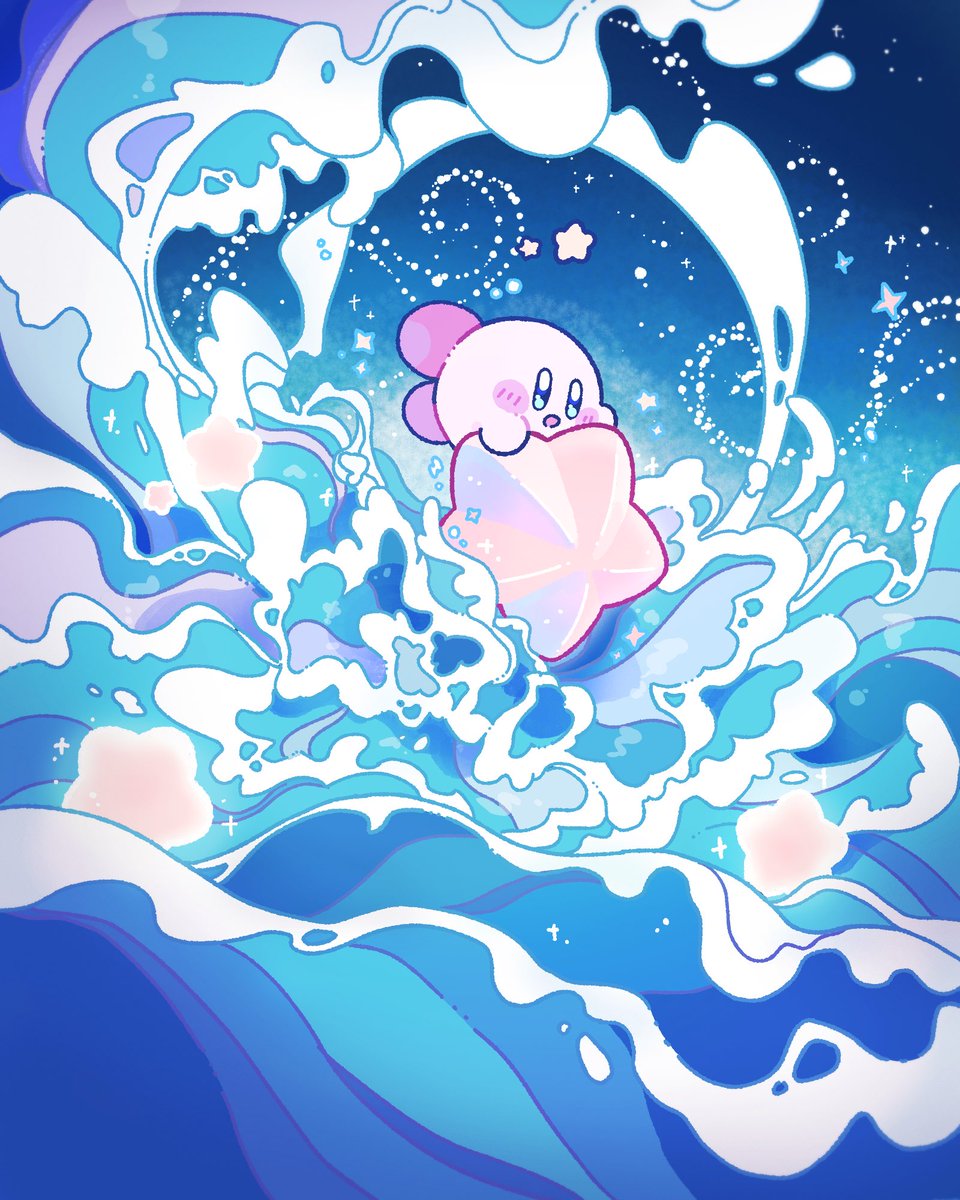 kirby waves no humans water star (symbol) blue eyes blush stickers sparkle  illustration images