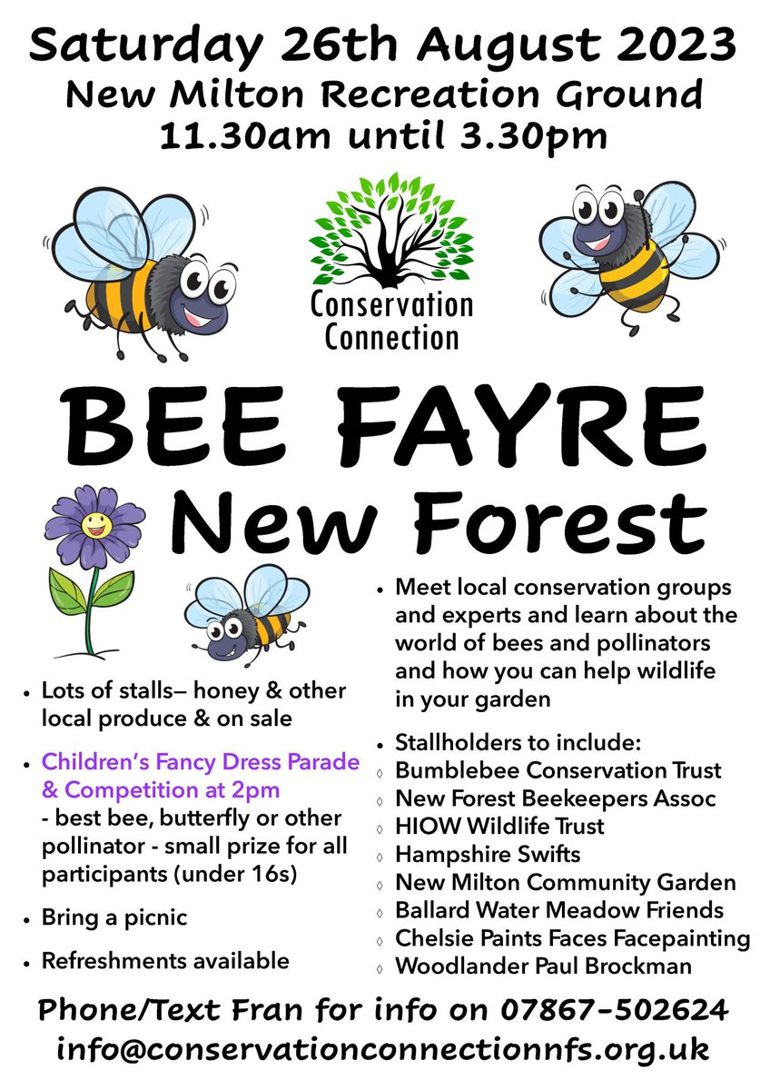 ConservationNFS's tweet image. If you are a conservation or wildlife group in the #NewForest, join us for the third New Forest Bee Fayre! Details on our poster below. It is free to have a stall. Get in touch and we will send you all the details. info@conservationconnectionnfs.org.uk #BartonOnSea #MilfordOnSea