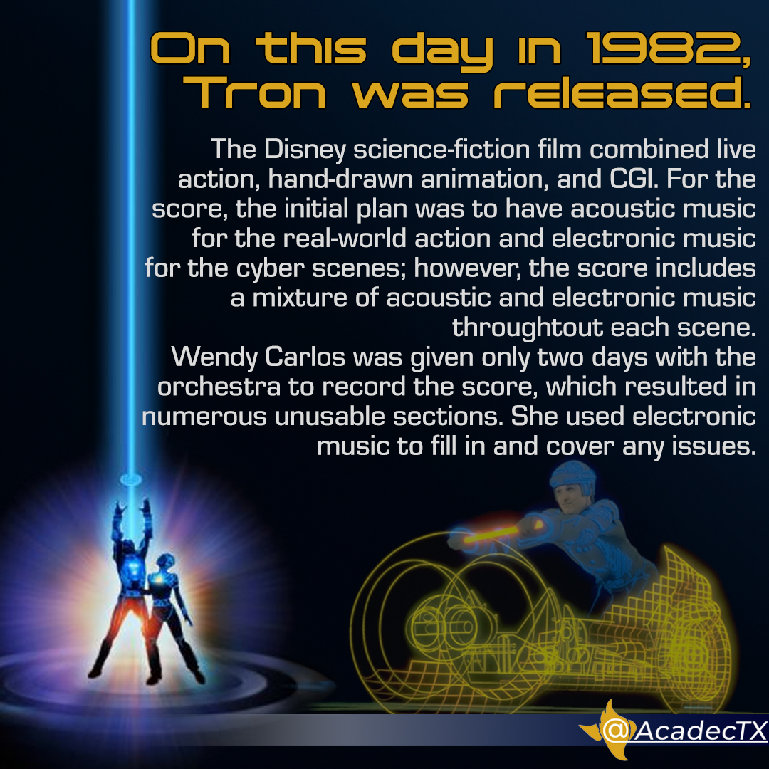 AcadecTx's tweet image. #TheGuide
Before 𝐹𝑟𝑒𝑒 𝐺𝑢𝑦 and 𝑅𝑒𝑎𝑑𝑦 𝑃𝑙𝑎𝑦𝑒𝑟 𝑂𝑛𝑒, there was Tron. In addition to Wendy Carlos&apos;s score, the film also featured two songs by Journey.