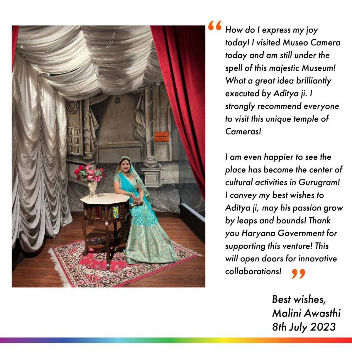 aditya_museo's tweet photo. Thank you Malini Awasthi ji for your kind words #museocamera #gurgaonculturalhub #vintagecameracollection
#photographicart #museumsoftheworld #museumsofinstagram #ministryofculture #g20 #azadikaamritmahotsav #PMOlndia #MCG #DCGurugram #PCGurugram #narendramodi #manoharlalkhattar https://t.co/i3IHxkTzc7