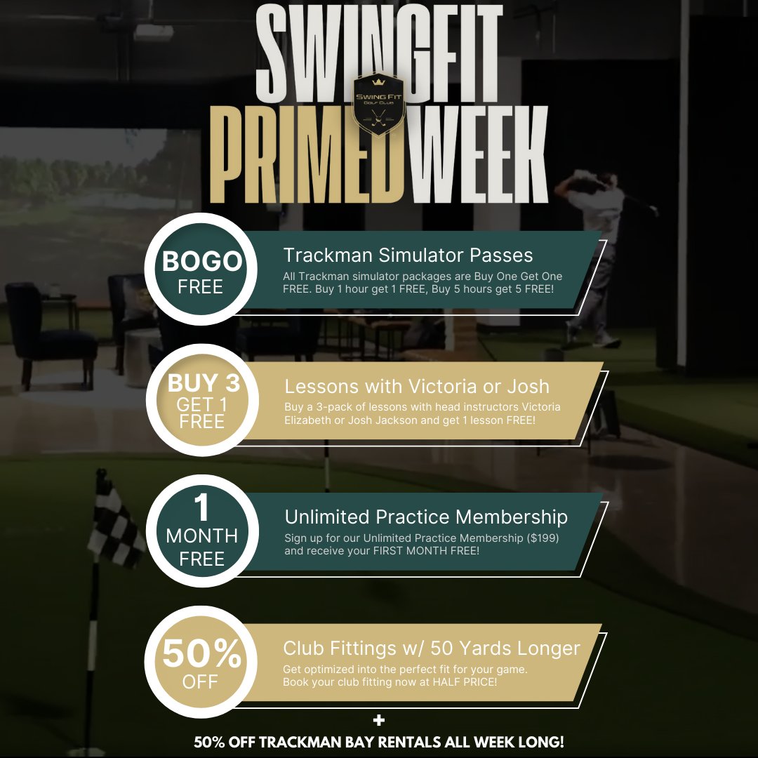 theswingfitgolf's tweet photo. PRIMED Week is here!!! Save big on all of the great things we have to offer here at SwingFit! Take advantage of these deals this week only! #primeweek #savebig #golfdeals #cincygolf https://t.co/sEWLXjzVxz