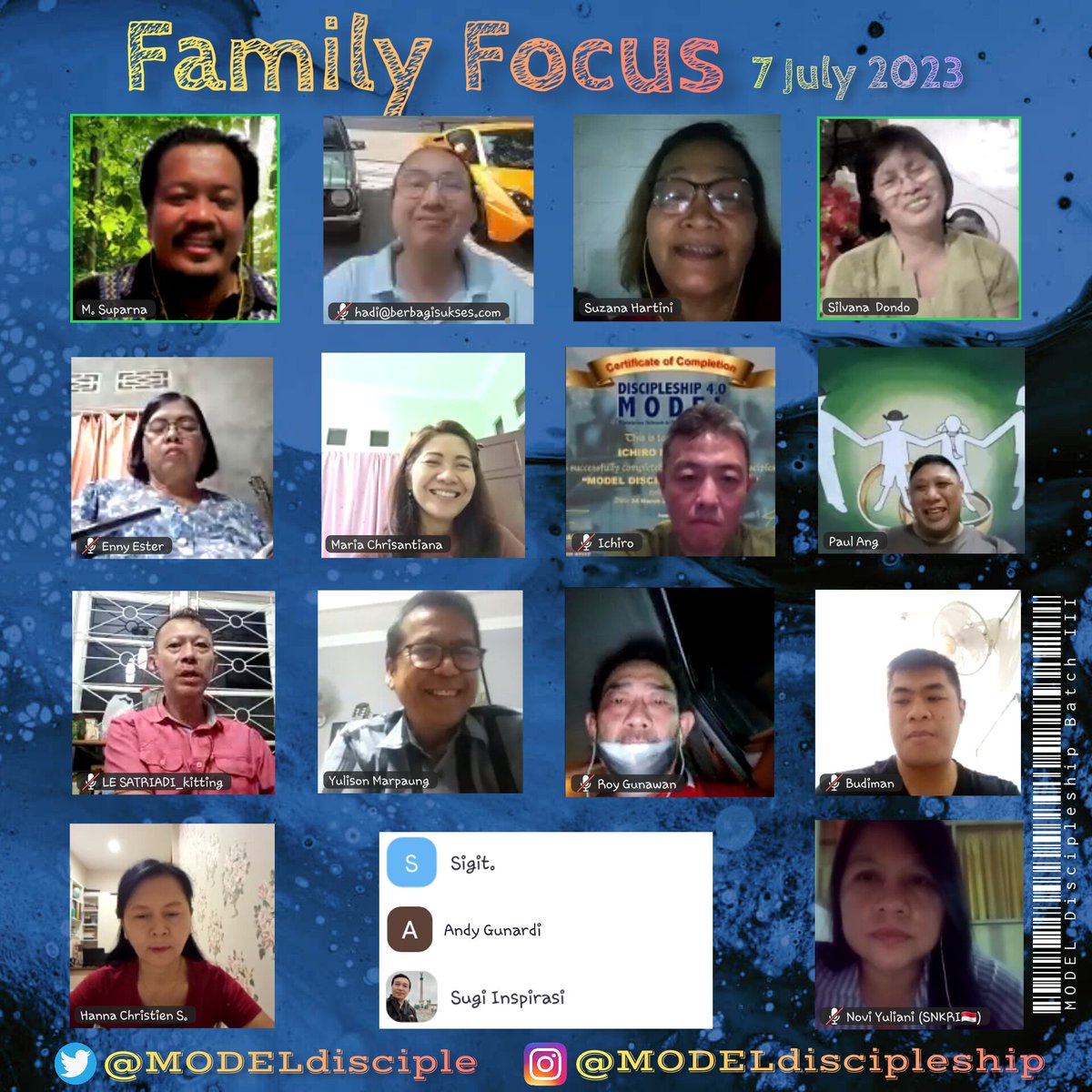 MODELdisciple's tweet photo. 5th Week -> 7 July 2023
• #DiscipleOfTheWeek •
🎉 Mrs. #HadiSantoso 👏

• #RunnerUp
🎉 Mr. #SIlvanaDondo 👏

Discipleship 4.0
🇲 • 🇴 • 🇩 • 🇪• 🇱 https://t.co/PfTmxOWkPz