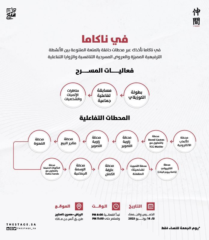 هنا في #ناكاما يُتاح لك الاستمتاع بمختلف المحطات التفاعلية والمسرحية بلا حدود، جهز نفسك نحن بانتظارك!