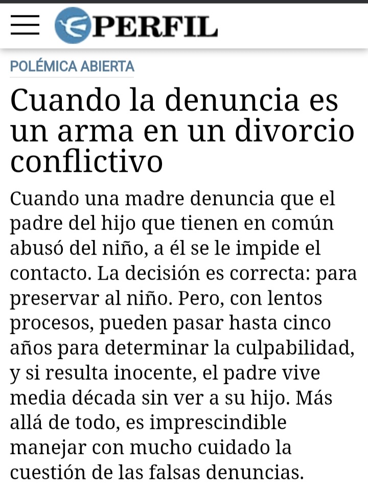 Un ARMA,no sólo en divorcios,tb para evadir un delito como en nuestro caso, bajar, hacer echar a alguien
Gracias <a href="/perfilcom/">Perfil.com</a> x visibilizar este atropello a ddhh,xq es un calvario lo qc vive,sin q la justicia investigue la verdad,aunque uno les acerque prueba objetiva. Link en hilo
