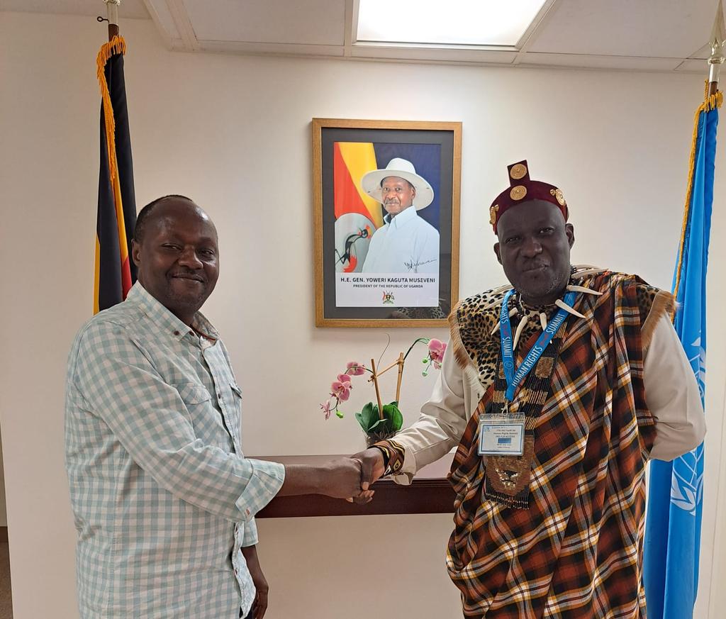 network_aido's tweet photo. Deputy High Commissioner HE Godfrey Bwoba receives His Highness Papa Eganda.  They had a cordial discussion about Aido work, and His Highness encouraged the diplomat to promote Ugandan Cultural tourism. https://t.co/eLueeS1rfG