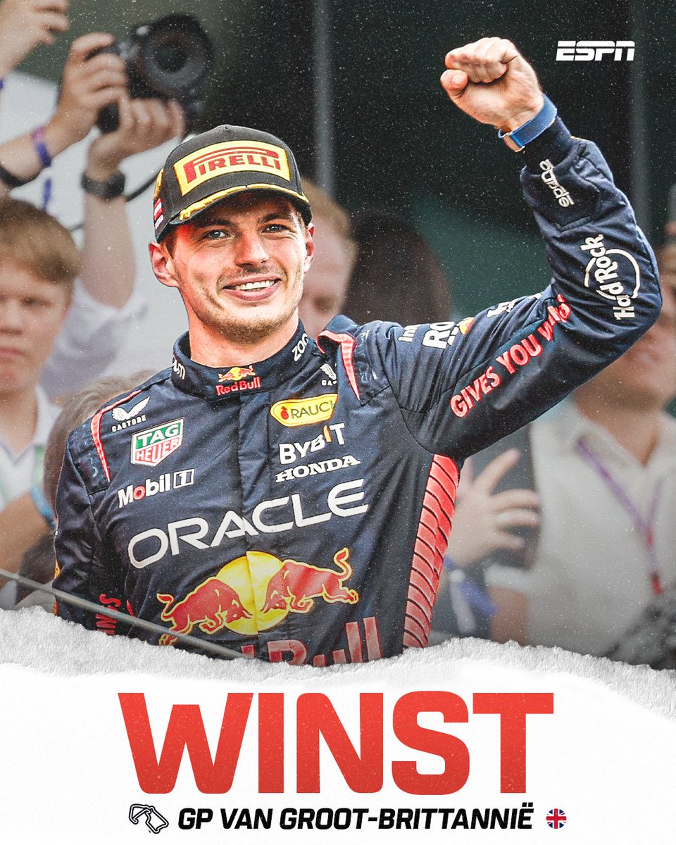 ESPNnl's tweet photo. 6️⃣ ✖️🥇 Persoonlijk record voor Max Verstappen: zes zeges op rij! 👏

#BritishGP https://t.co/lgfQrhyQTa