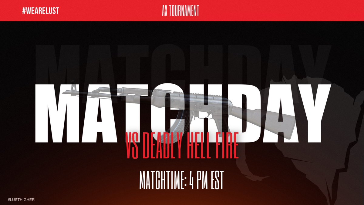 LusteSports_'s tweet photo. Lust Esports Forward Assault
Today is our MATCHDAY against Deadly Hell Fire at the time 4 PM Eastern Time! Our lineup is ready to go to dominate the stage with our debut today. Make sure you come and stop by to watch us play!
#LustHigher #forwardassault #matchday https://t.co/mIgGoHzyko
