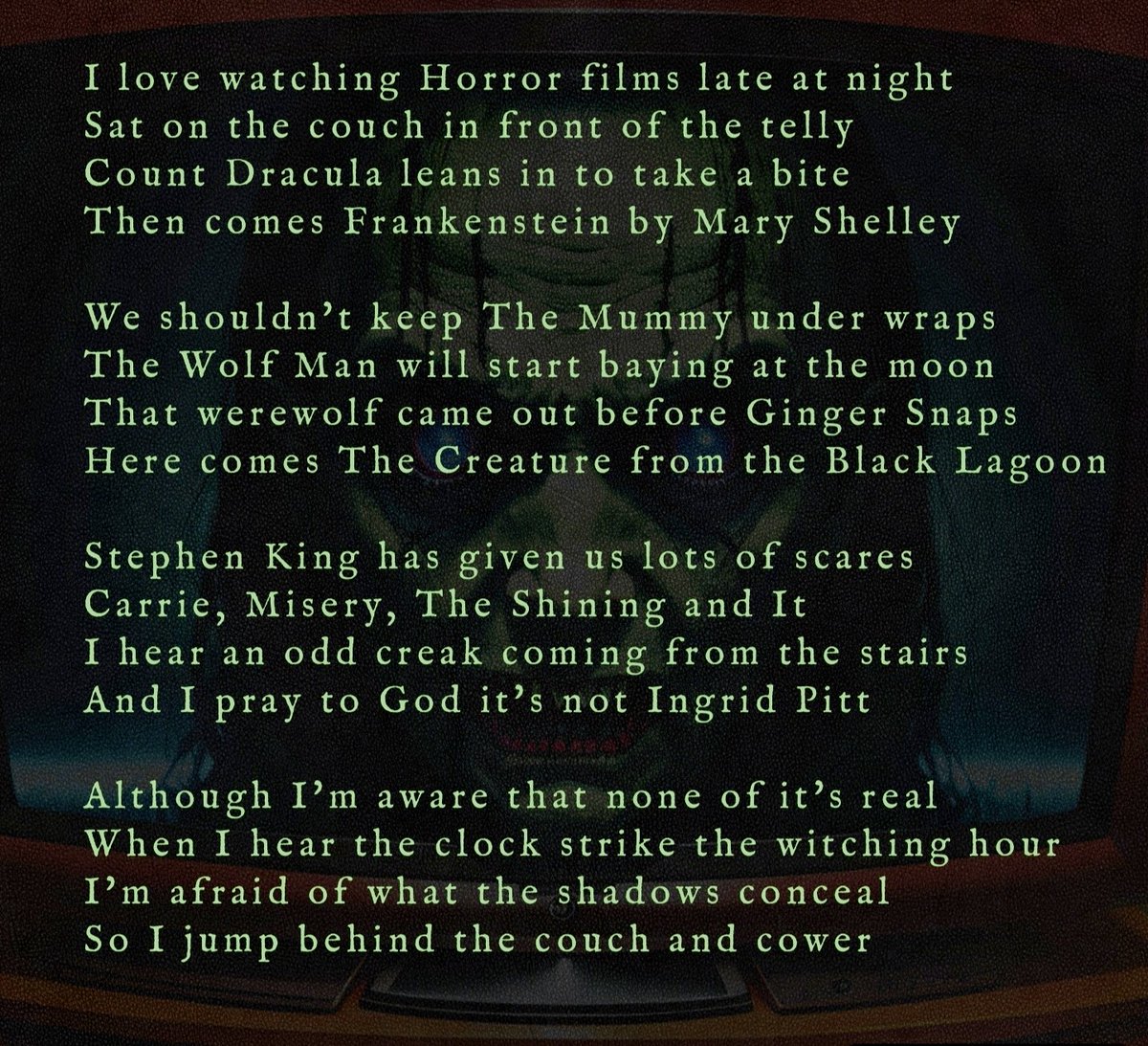 Cypher98423673's tweet photo. #Wordlepoet749 #Wordlepoem749
Today's poem for yesterday's #Wordle.
#Wordle749
#AIArtwork
#COWER
#HorrorFilms
#Horror https://t.co/lGme5l6AJa