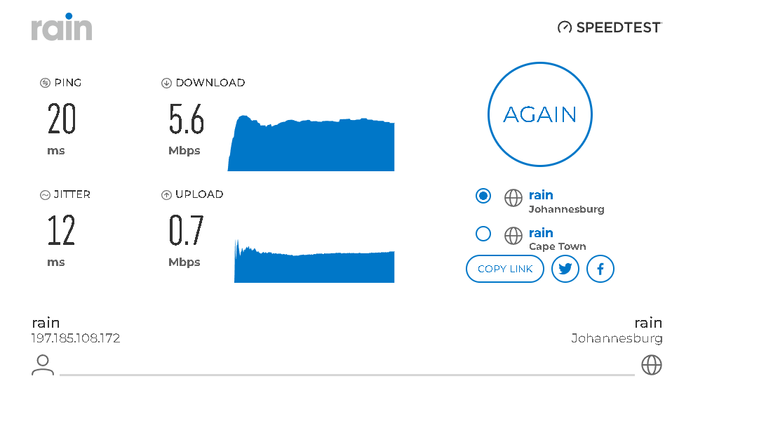 RobCooperBell's tweet photo. @rainSouthAfrica Even you BS speed test. https://t.co/6m0a03rCoO