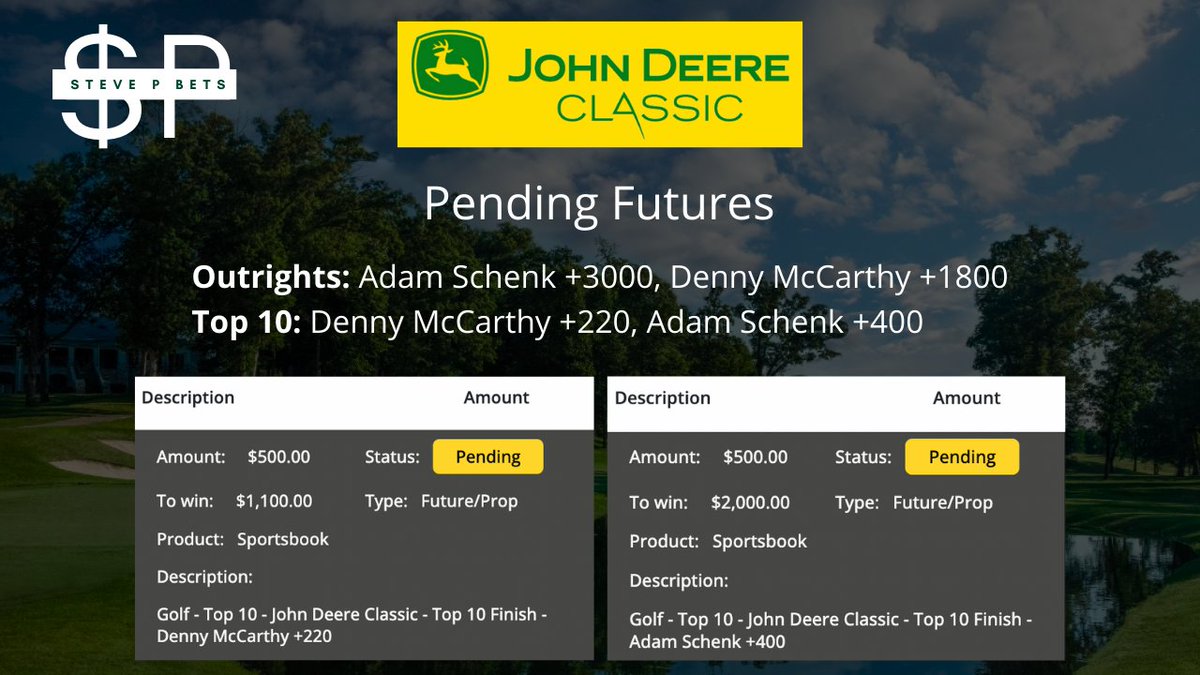 It's going to be a wild day of golf at the #JohnDeereClassic

Can we get back-to-back outright winners after Rickie's win last week? 

If McCarthy &amp; Schenk both finish in the Top 10 I'll pick one person who likes, RT, &amp; follows to receive a free month of VIP &amp; $100!

LFG!
