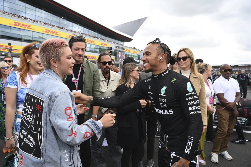 florence pugh and lewis hamilton at the british grand prix