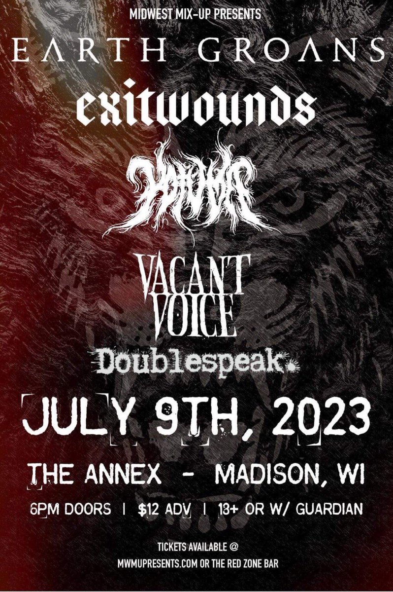 exitwoundsband's tweet photo. Minnesota was sick. Thank you to everyone who came out!
It wouldn’t be an ExitWounds tour without technical issues✅

Tonight, we’re in Wisconsin at The Annex at The Red Zone Madison!
Doors at 6. https://t.co/9khKhiIIvM