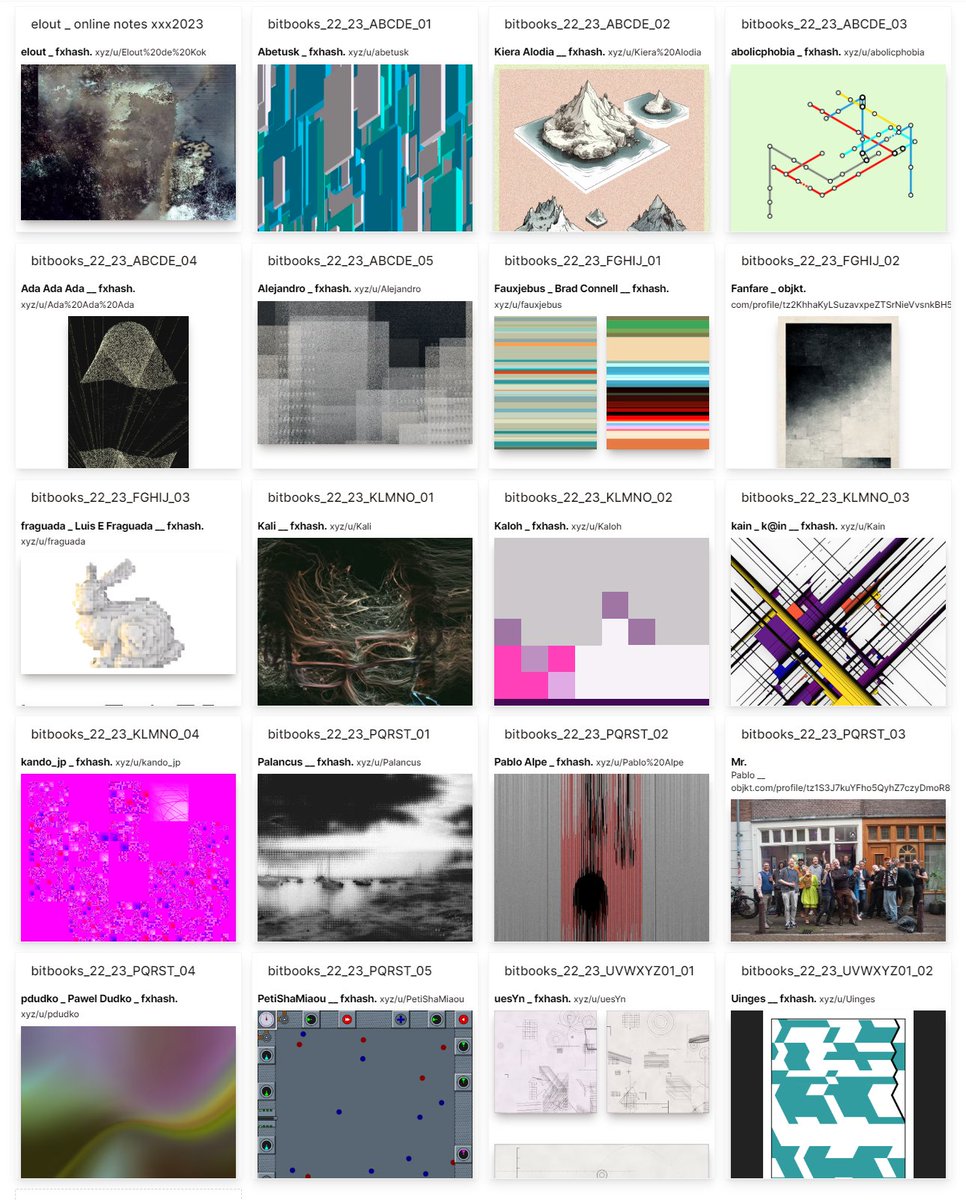 the 'bitbooks 2022 / 2023'
deca.art/Elout/galleries

started with 2 tezos Jan 2022
to release my first work on fxhash
all tezos made
went back in the collection
spending it mostly on  upcoming artist
gems under the radar
 
big artist list currently at. wip
fxhash.xyz/article/bitboo…