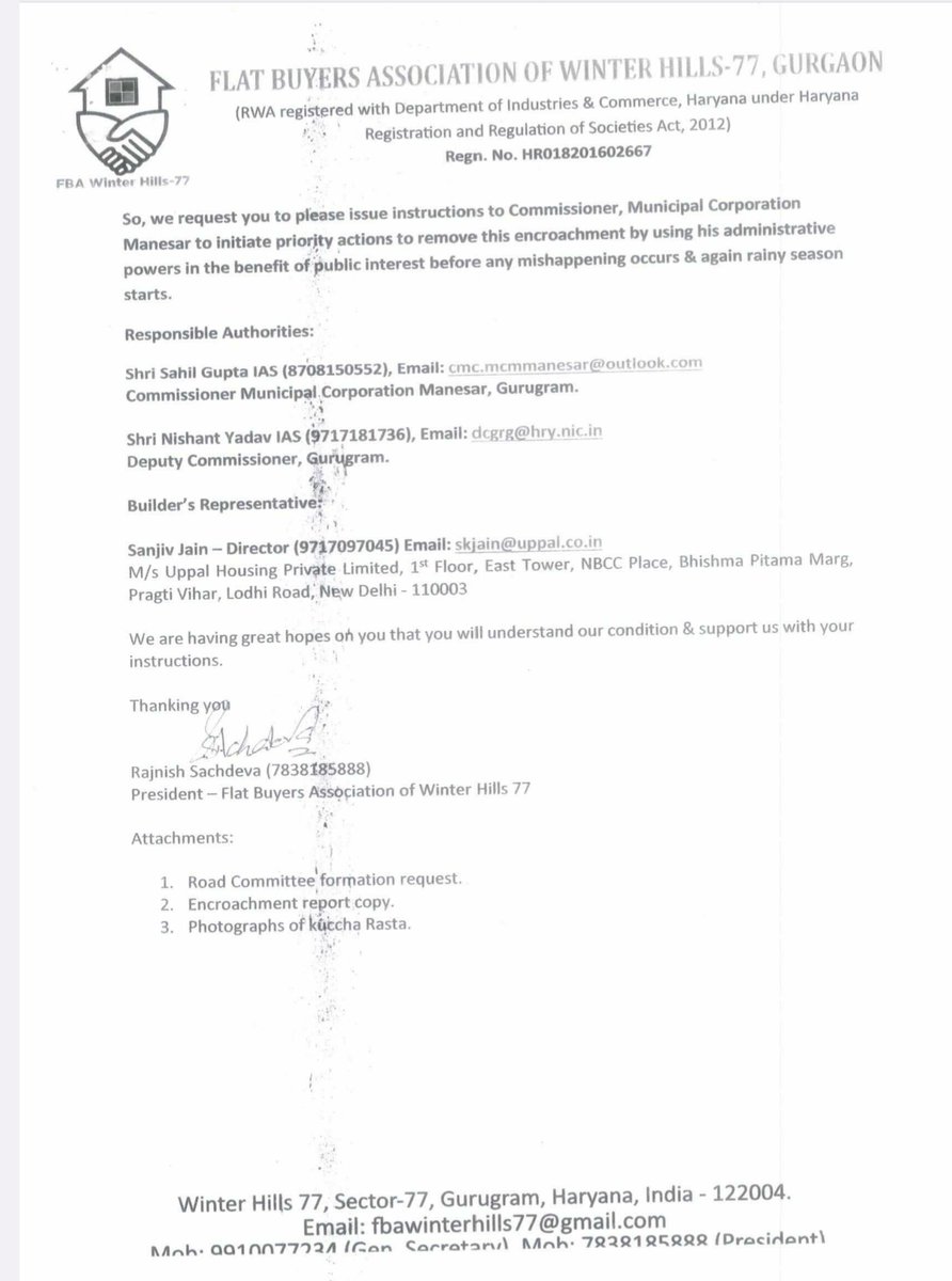 SikanderBoparai's tweet photo. @Dchautala , Thank you Dy CM sir for quickly conveying our request to Commissioner sir @MCManesar . Hope your continuous follow up and monitoring of actions by MCM against your this letter will provide a constructed road to Winter Hills-77 very soon. https://t.co/0YE6BKJauf