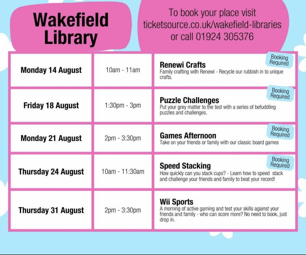 Great Summer Holiday Activities in Horbury &amp; Wakefield Libraries.