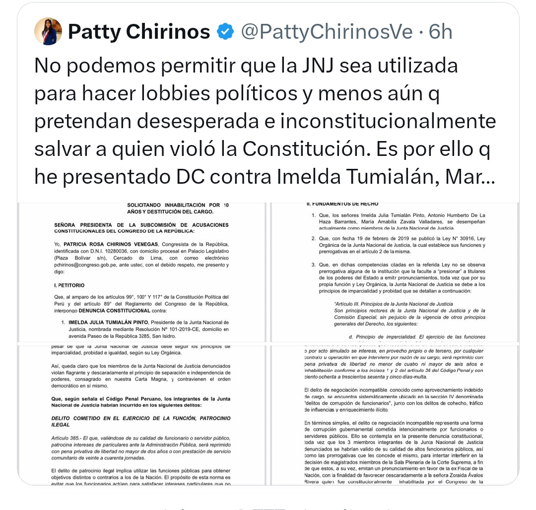 Nuevamente el sicariato político se pone en marcha. El Congreso rechazado por el 91% de peruanos, ahora quiere capturar la  Junta Nacional de Justicia. Por eso es fundamental salir al frente y decirle Basta! No a la dictadura parlamentaria. Este 19 de Julio #QueSeVayanTodos