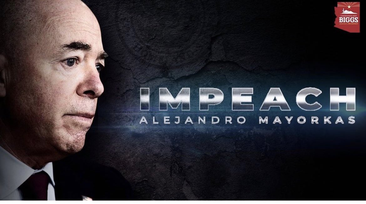 RepAndyBiggsAZ's tweet photo. With the House coming back to DC this week, we have the opportunity to proceed with impeaching Mayorkas.

I have submitted the impeachment articles and need more of my colleagues to stand with me. 

Americans have waited far too long. https://t.co/dUhlZSjDJA