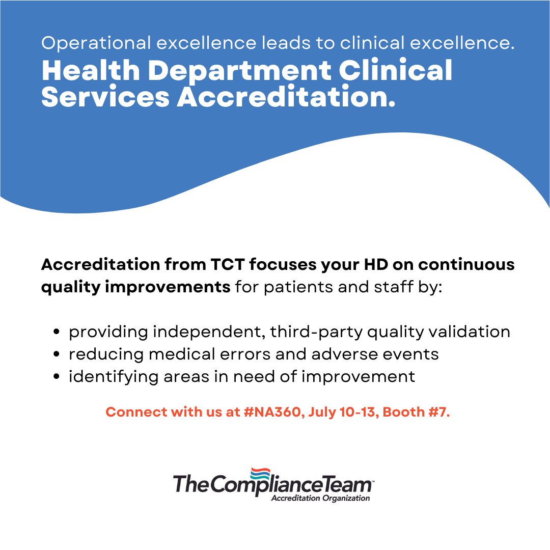 tctinc's tweet photo. Accreditation from TCT focuses your LHD on continuous quality improvements for patients and staff, keeping Safety-Honesty-Caring® top of mind. Our practical, care-driven, patient-centered, cost-effective program drives operational excellence. Meet @SandraCanally RN at #NA360. https://t.co/F5e9FWZlU6