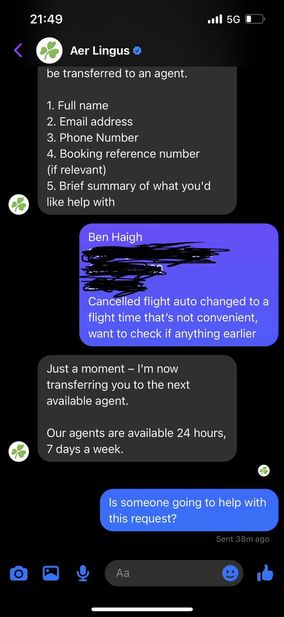 What’s going on <a href="/AerLingus/">Aer Lingus</a> ? I’m waiting patiently for an agent to respond regarding my cancelled flight and getting no help