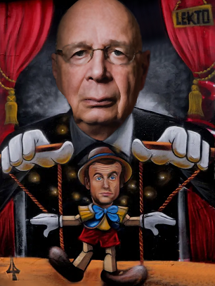 FredGaulois's tweet photo. Il parait que Macron déteste cette image de lui en marionette de Schwab, je la remets là 😉: https://t.co/2ZPaJjE5KD