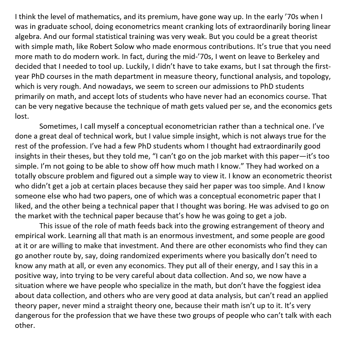 Charles Manski on the increasing use of mathematics in economics: