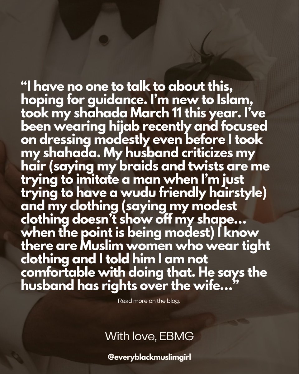 ebmgtweets's tweet photo. Another day, another dilemma: 

“My husband doesn’t want me to dress modestly” 

Ladies, what advice would you give? 

Read our response here: 

https://t.co/6d296mkFYZ https://t.co/q5ZRK8UfUx