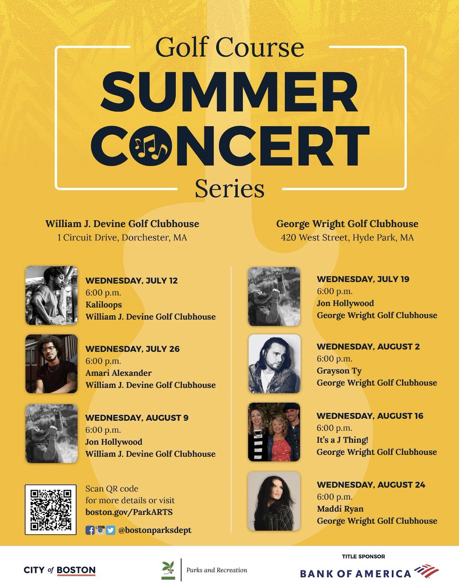 Don’t miss out on our Golf Course Concerts this summer! Our first concert kicks off this Wednesday with Kaliloops at William J. Devine Golf Clubhouse in Dorchester! We hope to see you there!