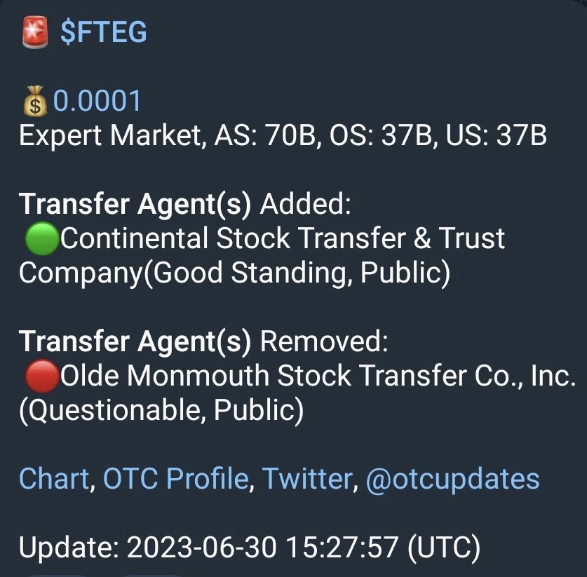 7219Giangy's tweet photo. $FTEG We don't know who changed the TA before the huge share cancellations, if it's due to a Changed of Control we can see a Gem being born in the Expert Market...
Hot week coming..🔥 https://t.co/uT9XAvFF32